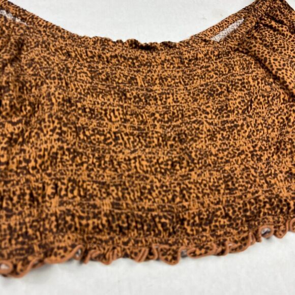Urban Outfitters Smocked Cropped Top Animal Print Off The Shoulder Shirt LARGE - Picture 4 of 11